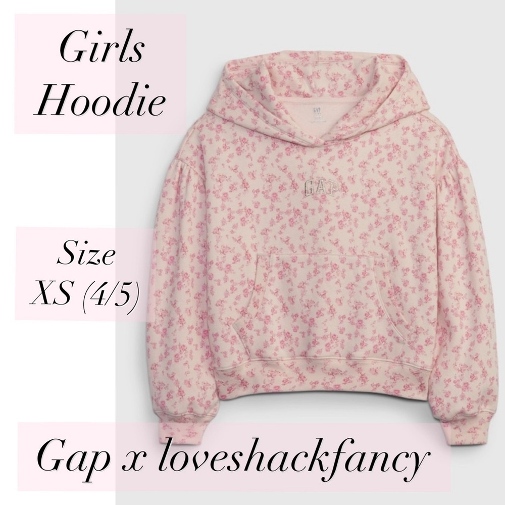 NWT GAP X Loveshackfancy Sz XS 4/5 Kids Girls Floral Sweatshirt Hoodie